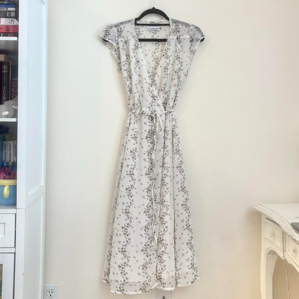 Urban Outfitters Jessica Cap Sleeve White Floral Midi Dress